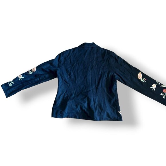 Soft Surroundings Tie Front Blazer Jacket Size Med Floral Black Pink Embroidered - Picture 14 of 14